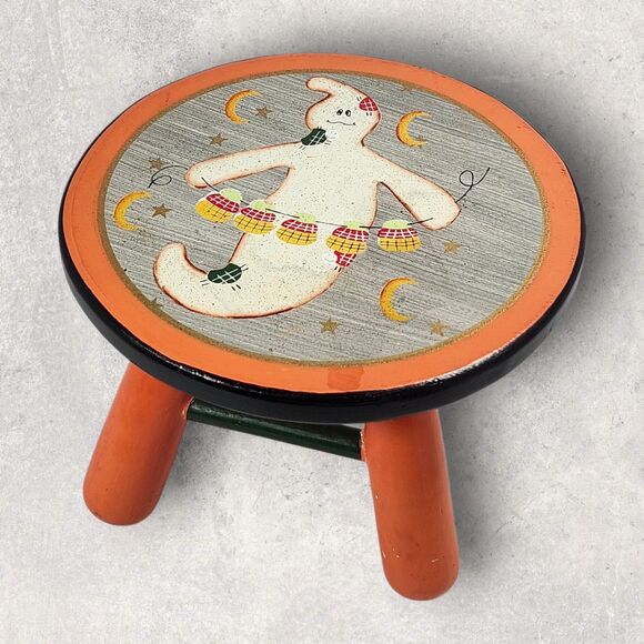 Hand Painted Halloween Ghost Stool The Country House Collection Style Cottage - Picture 1 of 11